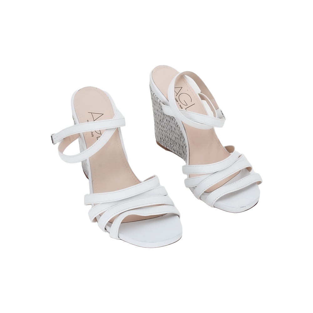 AGL Dora White Ankle Strap Wedge Sandals Size 5